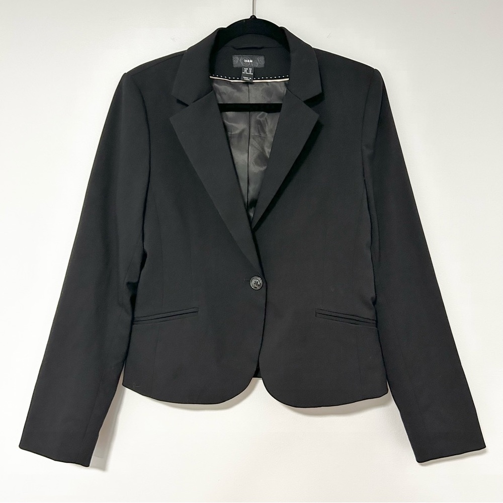 H&M Womens‎ Black Single Button Tailored Blazer Jacket 12 Professional Office